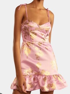 Cynthia Rowley Pink and Gold Floral Satin Mini Dress